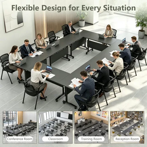 Vista 9 de 47.2in Folding Conference Table, Modular Meeting Table with Wheels 2Pack Deep Gray