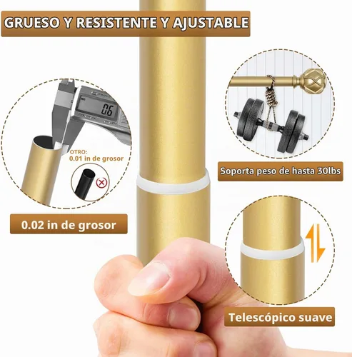 Vista 6 de KAMANINA Double Curtain Rod 36 to 72 Inch, Adjustable Dual Rods, Warm Gold Oro cálido