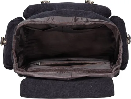 Vista 7 de KAUKKO Vintage Casual polyster and Leather Rucksack Backpack(03-CANVAS BLACK)