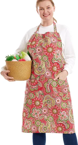 Vista 43 de Delantales de algodón y lino para hornear, talla grande, para mujer, con bolsillos, cocina