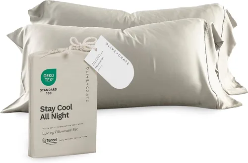 Vista 26 de Olive + Crate Tencel - Fundas de almohada de eucalipto, 100% Tencel Lyocell fundas de almohada refrescantes para personas que duermen con calor
