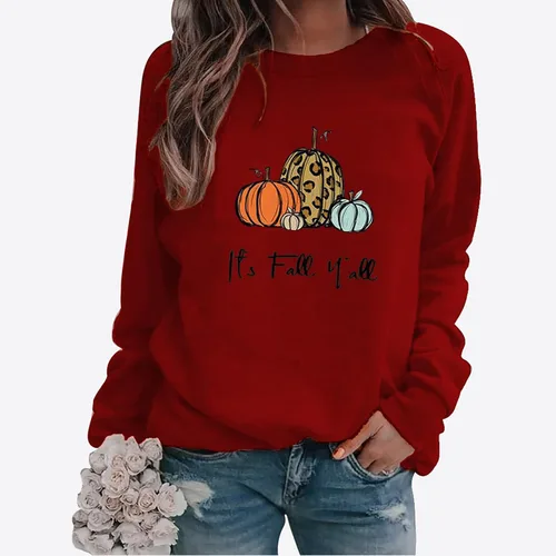 Vista 2 de Ceboyel Its Fall Yall - Sudaderas de manga larga para mujer, cuello redondo, lindas y divertidas prendas