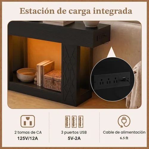 Vista 4 de Unikito Mesa consola de 47 pulgadas con tomas de corriente y luces LED, mesa de entrada de granja con patrón geométrico único de celosía, mesa
