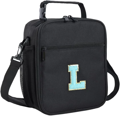 Vista 59 de ELEFOCUS Lonchera aislada con inicial para mujeres y hombres, bolsa de almuerzo personalizada con monograma con correa de hombro ajustable