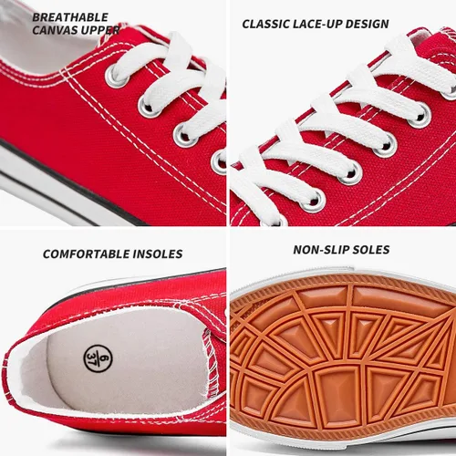 Vista 2 de Tenis de lona para mujeres, zapatos de lona de corte bajo con cordones, zapatos de tenis casuales