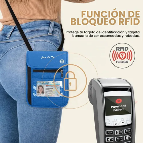 Vista 6 de Soporte para pasaporte para viajes, cartera de pasaporte RFID con diseño de ventana visual, organizador de documentos multifuncional, bolsa de viaje