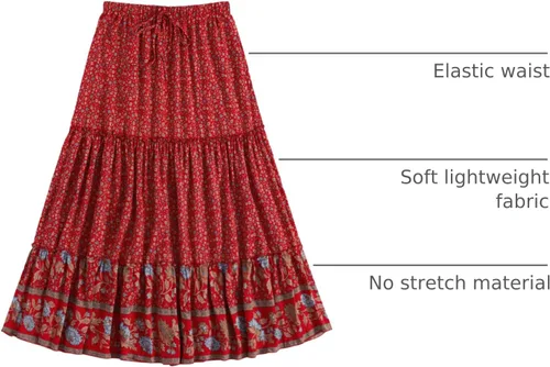Vista 22 de Milumia Women Boho Vintage Floral Print Long Skirt Summer Tiered Maxi Skirt