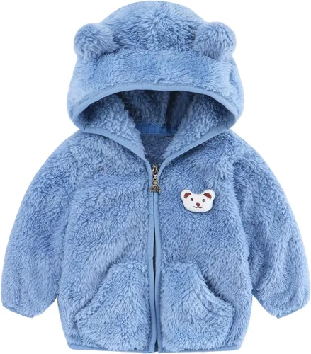 Vista 10 de Chaqueta de forro polar para bebé niño y niña, ropa de invierno para niños, abrigo para niños pequeños, suéter para niños Azul