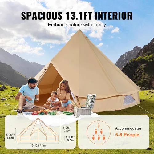 Vista 5 de Happybuy Tienda de campaña de lona – 4 estaciones transpirable 100% algodón lona Yurt – con estufa Jack, tienda de campaña glamping de lujo