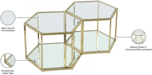 Vista 5 de Meridian Furniture Sei Collection Modern Mesa de centro modular de acero inoxidable con base de espejo, 2 piezas, color dorado cepillado
