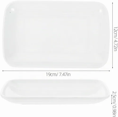 Vista 4 de Juego de 4 platos rectangulares de melamina, 7.5 pulgadas, pequeños platos de plástico blanco para servir, para cena, ensalada, fruta, aperitivo