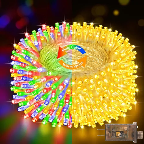Vista 19 de Cadena de luces de Navidad para exteriores, 125 pies con 350 luces LED, 8 modos y función de temporizador con memoria, luces de hadas parpadeantes