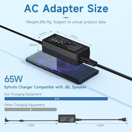 Vista 5 de Syfrufo Cargador de repuesto de 65 W compatible con JBL Xtreme 2