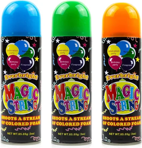 Vista 5 de Toysery Party Streamer - La mejor cuerda de pulverización para niños. Eleva tus celebraciones con diversión loca. Viene con 24 cuerdas de aerosol