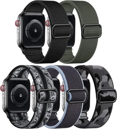 Vista 13 de Adorve - Correa elástica compatible con correas de Apple Watch para hombres Negro/Rosa arena/Verde pino/Starlight/Leopardo