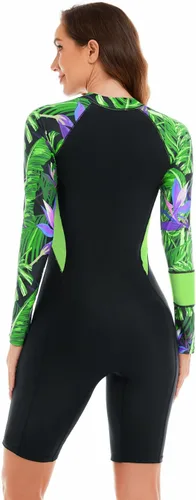 Vista 7 de NESY Traje de baño de una pieza de manga larga para mujer, traje de baño Boyleg Rash Guard UPF 50+, traje de baño deportivo para surf