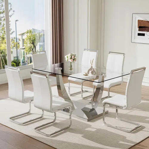 Vista 25 de Juego de mesa de comedor de 63 pulgadas para 4, juego de mesa de comedor dorado moderno para 4, juego de mesa de cocina de mármol sintético
