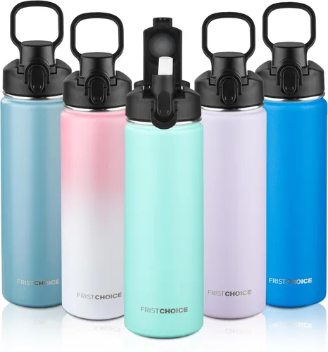 Vista 10 de Botella de agua aislada con tapa, botella de agua de acero inoxidable de 24 onzas para niños, niñas, botella de agua aislada al vacío de doble pared