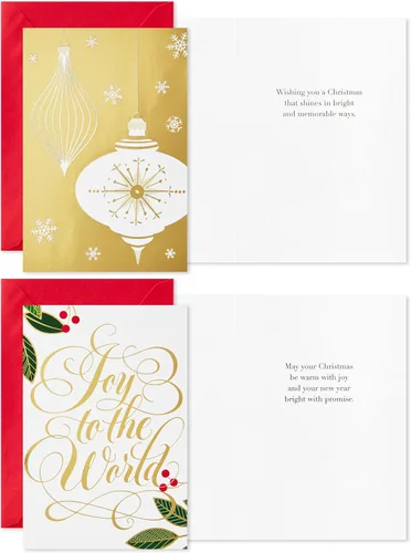 Vista 4 de Hallmark Surtido de tarjetas de Navidad en caja, lámina dorada clásica (6 diseños, 36 tarjetas con sobres)
