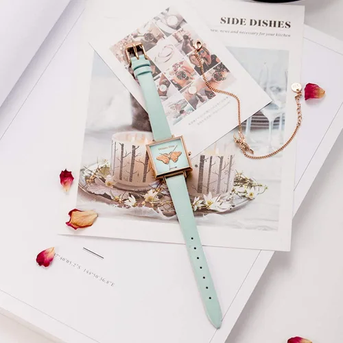 Vista 5 de VICTORIA HYDE Butterfly Women Watches Square Small Dial Watches for Women Waterproof Women's Wrist Watches with Genuine Leather Strap