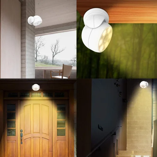 Vista 6 de HONWELL Luz con sensor de movimiento funciona con pilas, luz de seguridad inalámbrica para exteriores, luz de seguridad, sensor de luz de encendido