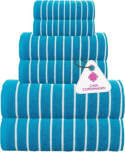 Vista 52 de CASA COPENHAGEN Exotic - Juego de 6 toallas de diseño de 100% algodón egipcio, color azul aguamarina, 550 GSM, 2 toallas de baño, 2 toallas de baño