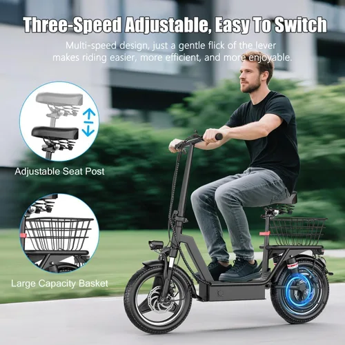 Vista 6 de ASKGO Electric Scooter for Adults, 650W Peak Motor Electric Scooter with Seat, 25Mph & 35Miles Range, 14" Foldable Escooter with Dual Suspension