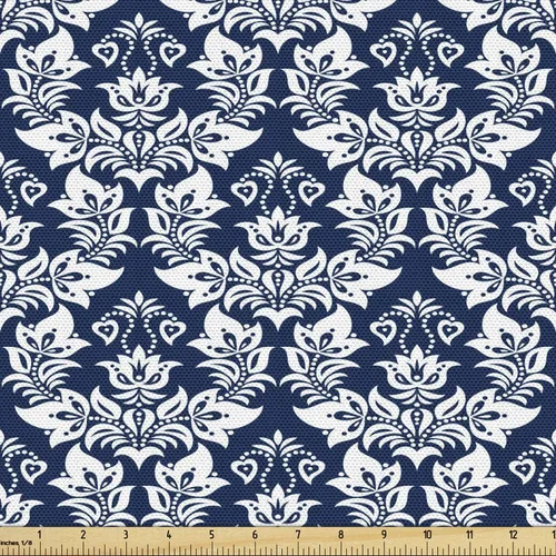 Vista 19 de Ambesonne The Yard, tela para bocetos de The Yard, taza de té de bicicleta de crema de cupcakes, tela decorativa para tapicería y detalles del Azul