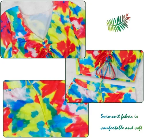 Vista 4 de Traje de baño tankini de dos piezas para mujer, sexy, fruncido en la parte delantera, manga corta, con pantalones cortos, traje de baño para verano