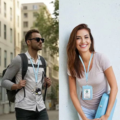 Vista 2 de Bolimoss Porta credenciales y chaleco con tarjetero 2 en 1, soportes para tarjetas de crédito con cordón de cuello desmontable, cartera de cuero