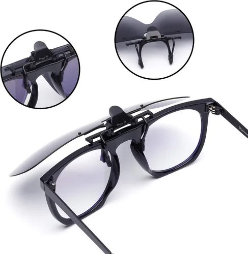 Vista 4 de JM Lentes de sol polarizados con clip sin marco, abatibles, de una pieza, para gafas graduadas