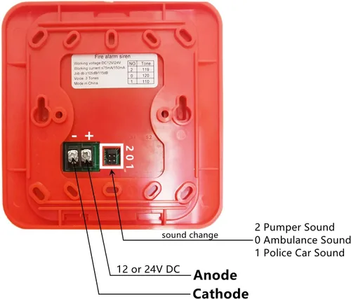 Vista 2 de Alarma de incendios Sirena de seguridad bocina zumbador DC12V-24V sonido y luz incendio advertencia estroboscópica sirena para una sola acción