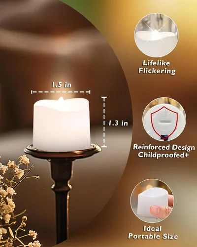 Vista 5 de Homemory Velas de té con temporizador que funcionan con pilas, temporizador de 6 horas integrado, encendido automático diario, velas votivas LED sin