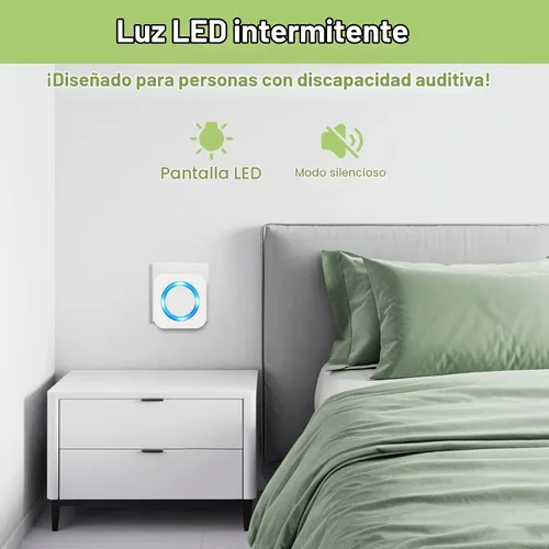 Vista 5 de Timbre inalámbrico, timbre impermeable que funciona a un alcance de 1300 pies con 55 tonos de llamada, 5 niveles de volumen y modo silencioso