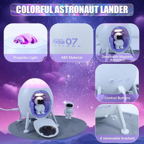 Vista 5 de Lander - Proyector de astronauta con luz nocturna, altavoz integrado Space Man Buddy LED, planetario, lámpara de astronauta, regalos con modo