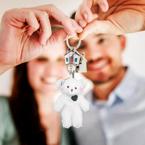 Vista 8 de NUOBESTY 2 llaveros de oso de peluche, bonitos dijes para bolsa de oso de peluche con corazón de osos suaves para bolso, mochila, bolso, llaveros a