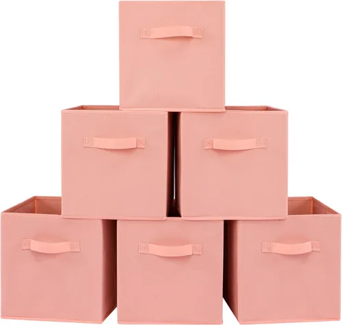 Vista 17 de Stero - Contenedores de tela para almacenamiento de 13x13x13 pulgadas, paquete de 6 cubos de almacenamiento de colores divertidos con asas, cestas