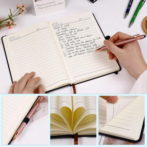 Vista 5 de Cuaderno de negocios para hombres y mujeres, cuaderno A5 con A-Z, cuaderno de papel de escritura de doble cara con divisores, diario de viaje