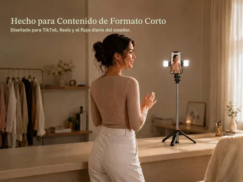 Vista 6 de Beauty Creator - Trípode con luz para iPhone, trípode de teléfono de 53 pulgadas Detachable LED light and Bluetooth remote for makeup tutorials