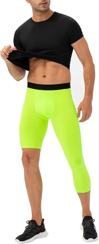 Vista 57 de Pantalones de compresión de 3/4 de una pierna para hombre, mallas de baloncesto atléticas para correr, leggings deportivos de capa base capri