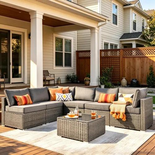 Vista 33 de HOOOWOOO Patio Sectional Furniture Set,2 Piece Couch Set with 2 Matching Armless Chairs(Beige)