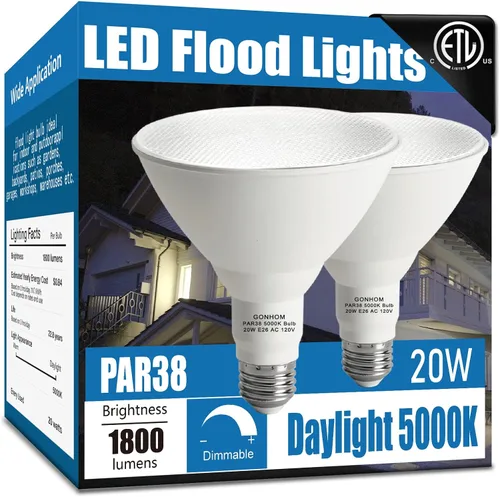 Vista 10 de Gonhom Par38 Bombillas LED de Inundación para Exteriores, Regulables 1800LM, 20W Reemplaza hasta 200W, Bombillas de Inundación para Exteriores