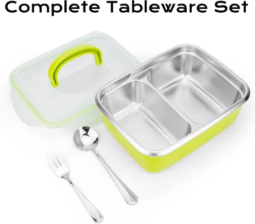 Vista 3 de CARTINTS Caja Bento grande de acero inoxidable de 54 onzas para adultos – Fiambrera metálica a prueba de fugas de 54.1 fl oz con 2 compartimentos