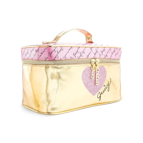 Vista 2 de Juicy Couture Bolso de Maquillaje Oro Rosa Organizador de Cosméticos Esenciales de Viaje Estuche de Tren Corazón Brillante