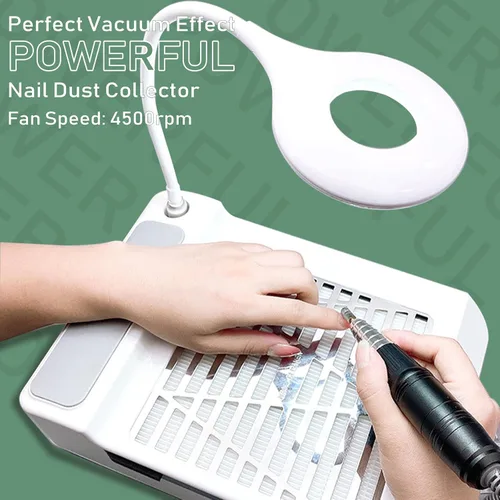 Vista 2 de Colector de polvo de uñas para salón de uñas, extractor de 60 W, colector de polvo al vacío, potente ventilador de uñas, con 1 cepillo de polvo