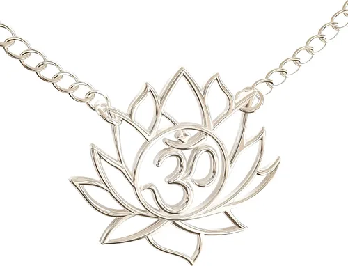Vista 4 de Happy Kisses - Collar con colgante de flor de loto para yoga, con símbolo de OM, con tarjeta de mensaje, chapado en plata