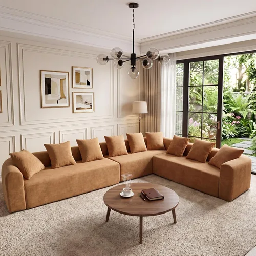 Vista 48 de Claiks Sofá modular deshuesado de 123 pulgadas, sofá en forma de L para sala de estar, sofá moderno de asiento profundo de 3 plazas, tela de Gris