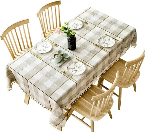 Vista 7 de Table Cover 24 x 24 inch, Square, Black Grey, Cotton Linen Plaid Dining Table Cloth