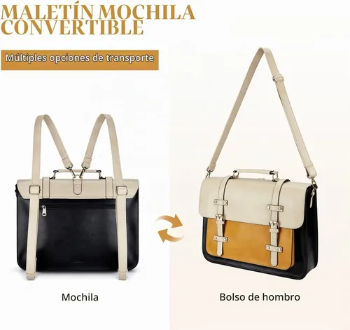 Vista 3 de ECOSUSI Bolsa de mensajero de cuero vegano para mujer, maletín de moda, bolso de mano para computadora Negro