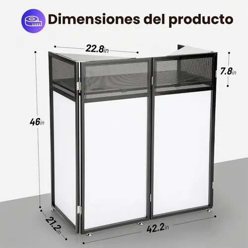 Vista 7 de CAHAYA - Cabina de DJ portátil de metal resistente, estación de mesa plegable para DJ Negro